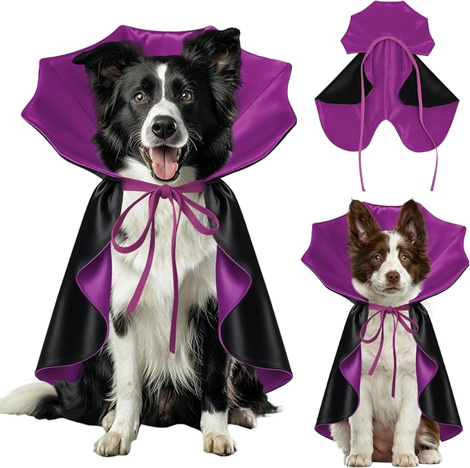 Dog Halloween Costume, Pet Cape for Small Puppy Dogs Cat Funny Red & Black Halloween Costumes with Neck Armor Adjustable Strap Idea for Vampire Party Cosplay (Purple, L)
