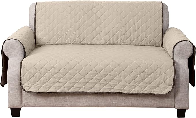 Furhaven Water-Resistant & Reversible Loveseat Cover Protector for Dogs, Cats, & Children - Two-Tone Pinsonic Quilted Living Room Furniture Cover - Espresso/Clay, Loveseat