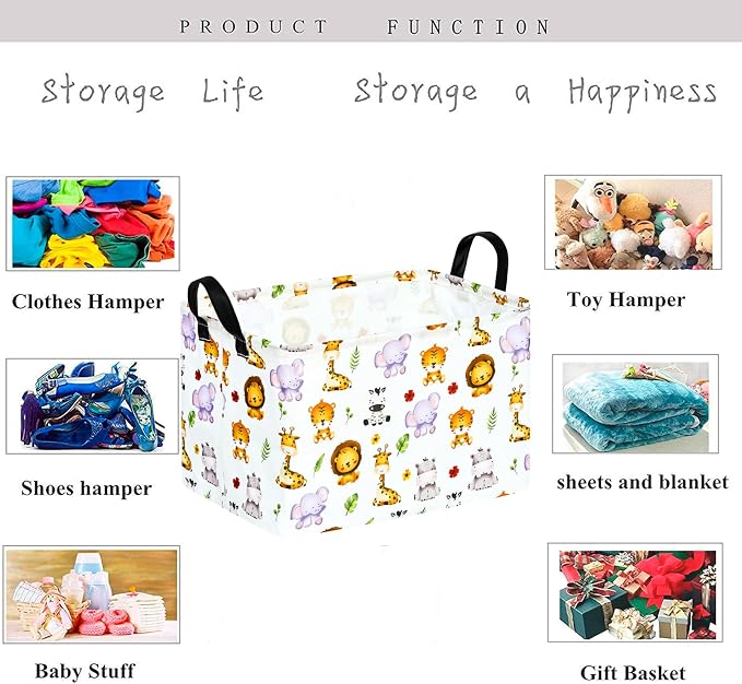 Kid Clothes Storage Basket Gift Shelf Basket Toy Storage Bin, Nursery Basket Organizer Box for With Handles for Room Deco (Leaf Animal)