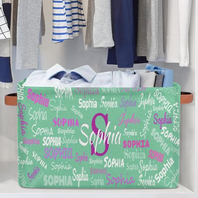Custom Rectangle Storage Basket, Personalized Name Organizer Bins for Pet/Children Toys, Books, Clothes, Perfect for Rooms/Playroom, Mint Green Color
