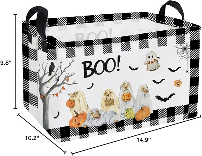 Essme Rectangular Dog Helloween Basket,Kids Storage Bins Organizer with Handles for Girls Room Decor, Gift Basket,Shelf Basket.(Dog Helloween)