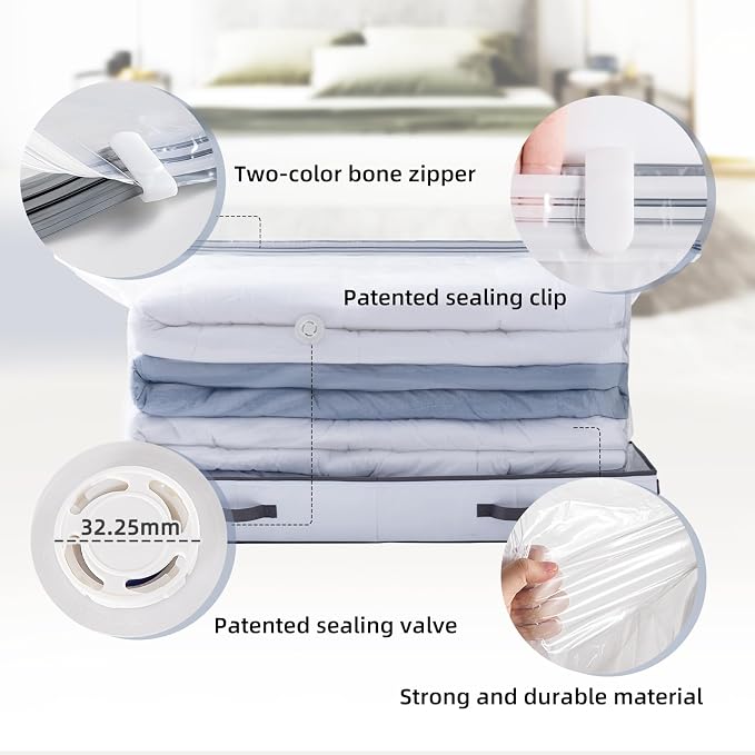 TAILI Under Bed Jumbo Vacuum Seal Storage Bags for Comforters and Blankets, Large Capacity White Foldable Box Save 80% Space, 41" x 17.7" x 6"