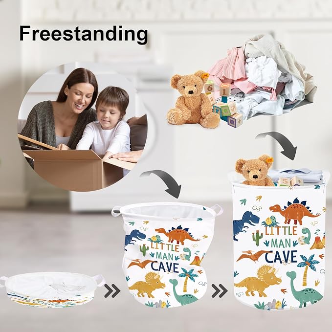 Clastyle Large Boho Dinosaur Pterosaur Boy Book Toy Storage Basket Dino Palm Tree Clothes Laundry Hamper for Kid Room Nursery, Colorful 45L