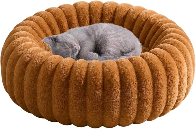 Round Dog Bed Raised Edge Soft Warm Plush Sleeping Mattress | Dog Donut Bed for Puppy Senior Kitten Indoor Outdoor Floor Bedside Kennel Couch Travel Car Home