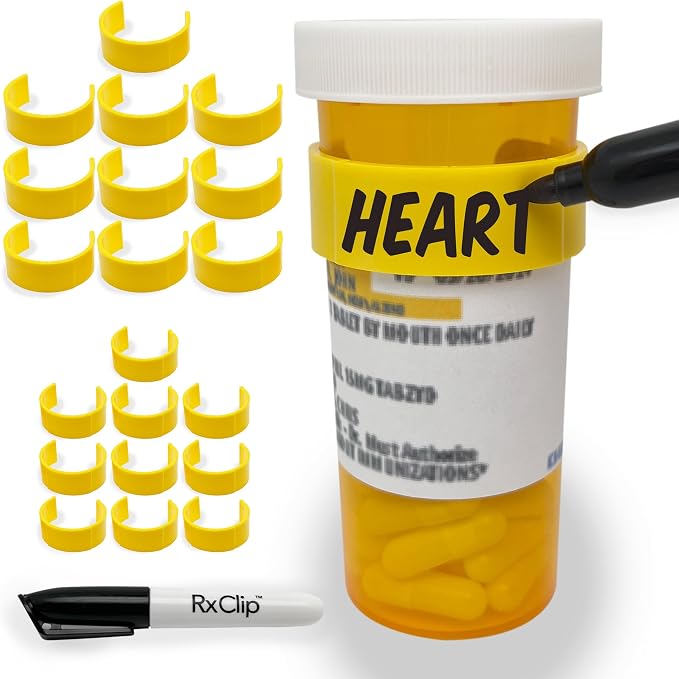 20 Pack Medicine Bottle Label Clips for Easy Medication Identification - 20ct Multipack with Marker