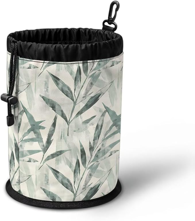 Bamboo Leaf Clothespin Bag Holder Hanging Clothespin Bag with Hooks Large Capacity Clothespin Storage Organizer for Clothesline Outdoor