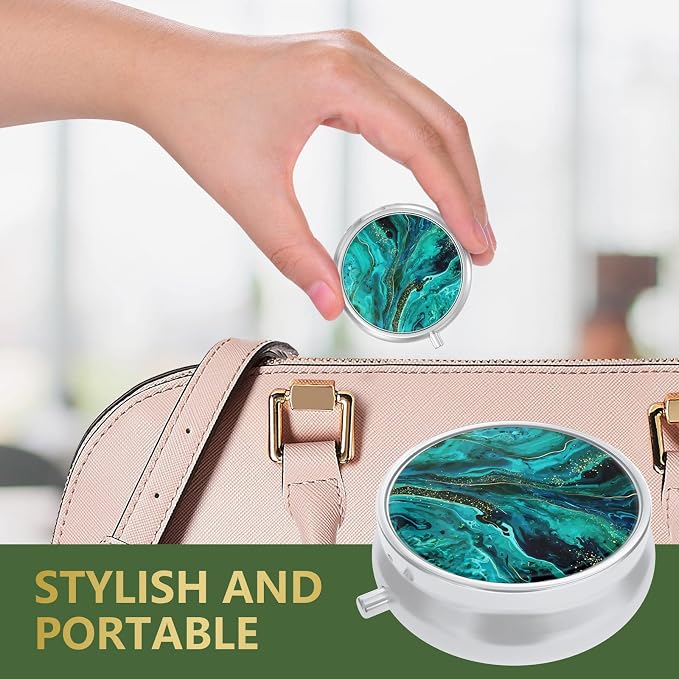 Nipichsha Pill Box, Small Pill Case for Purse & Pocket, Cute Travel Medicine Organizer, Portable Medicine Container Holder to Hold Vitamins, Medication, Fish Oil & Supplement, Ocean Marble | Cute Travel Medicine Organizer, Portable Medicine Container H...
