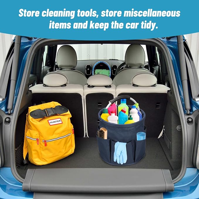 17L Cleaning Caddy, Portable Cleaning Supply Bucket, 6 Pockets Foldable Cleaning Supplies Organizer with Handle, Cleaning Caddy Bag for Cleaning Products (Navy Blue)