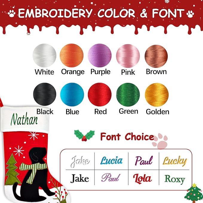 Personalized Christmas Stockings for Dogs Cats, Custom Pet Christmas Stockings with Embroidered Name, Red Blue Dogs Cat Xmas Stockings for Holiday Decoration (1 Pcs)