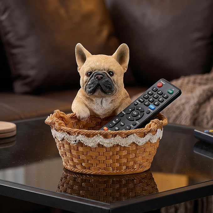 Cute French Bulldog Candy Bowl, Resin Dog Figurine Key Bowl for Entryway Table, Desktop Storage Basket Organizer for Desk, Unique Dog Lover Gift