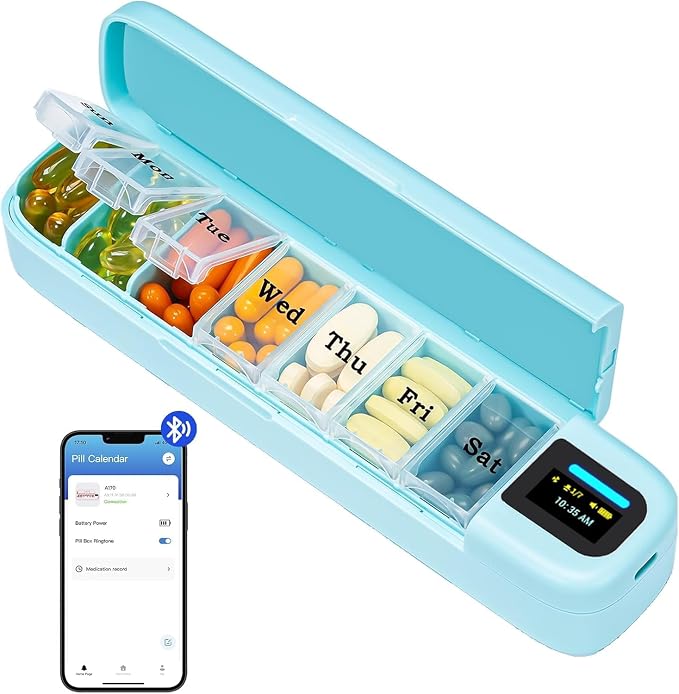 Daviky Automatic Pill Dispenser, Smart Pill Organizer with Alarm | Pill Box 7 Day with APP, Weekly Travel Pill Case, Portable Pill Reminder for Medicines, Supplements and Vitamins