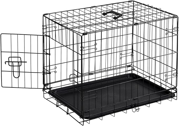 Sweetcrispy Dog Crate, 24 Inch Small Dog Puppy Cage, Foldable Pet Kennel | Single Door, Metal Kennel, Secure Lock, Removable Tray, Indoor Outdoor Training Travel