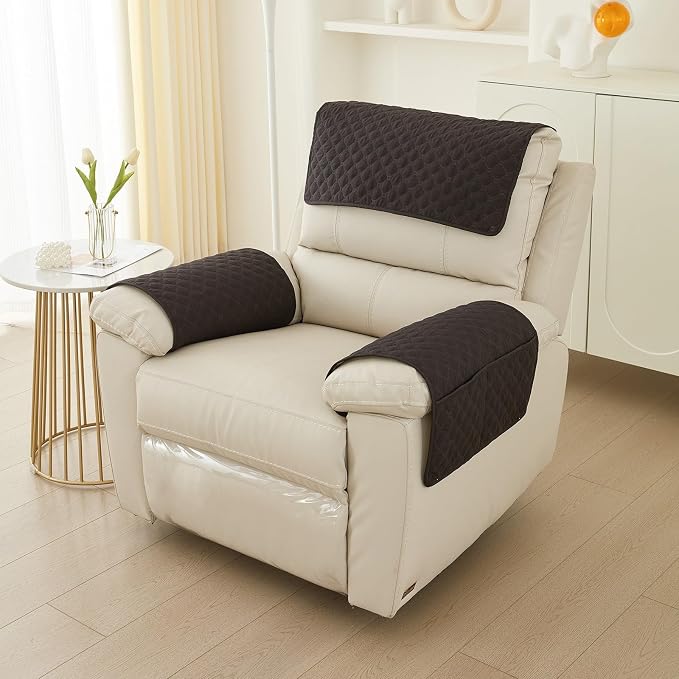 Armrest Covers Armchair Slipcover, Couch Arm Covers Recliner Covers with Storage Pockets Armrest Protector for Chair Sofa(Black,2 Seat | 4 Piece Set)