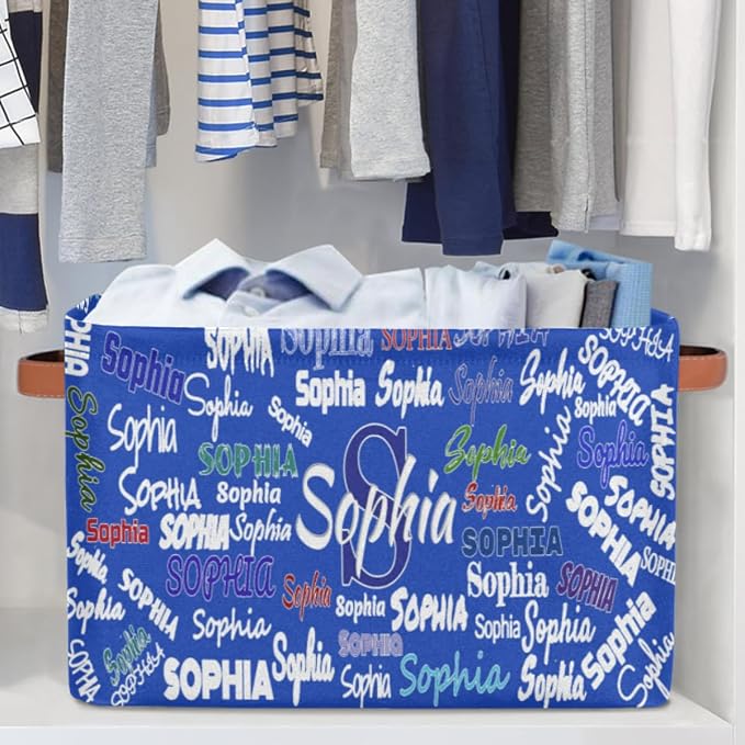 Custom Name Storage Bin, Personalized Rectangular Storage Basket with Handles for Organizing Boys Girls Toys Office Closet Shelf Baskets Royal Blue Solid Color