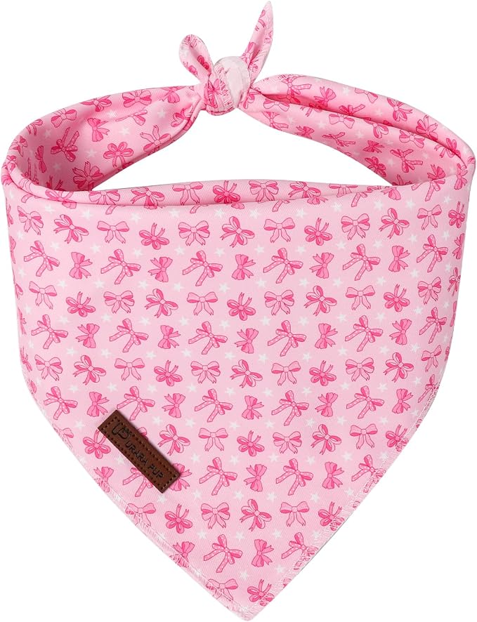 Pink Bow Dog Bandana, Bowtie Puppy Bandana for Girl Female Dogs, Soft Cotton Pet Triangle Bid Scarf Kerchief for Girl Boy Dogs or Cats
