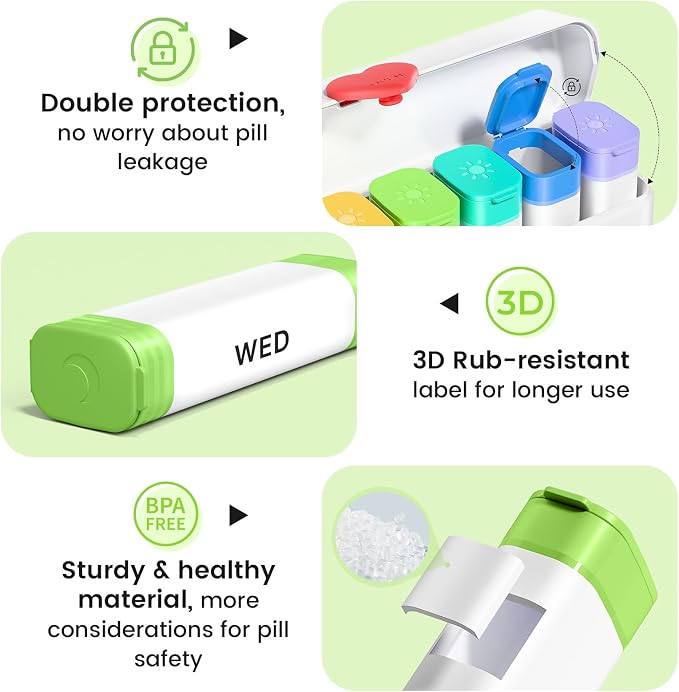 Daviky Weekly Pill Organizer 2 Times a Day, 7 Day AM PM Travel Pill Box | 14 compartments for 7-day AM PM use, compact and travel-friendly, with clear labels and secure storage for pills and vitamins