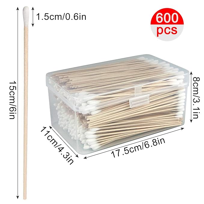 Eyxformula 600 PCS 6 Inch Cotton Swabs with Sturdy Bamboo Sticks – Extra Long, Lint-Free, High Absorbent, Non Sterile Cotton Tipped Applicators for Dog Ear Cleaning, Gun Cleaning, Makeup, Crafts