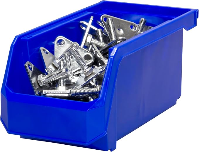 Medium Stackable Plastic Storage Bins, 8-Pack, Blue | Open-Front Stackable Bins For Garage, Pantry, Closet & Office, 11"L X 5,5"W X 5"H, Nests When Empty, Durable Plastic,