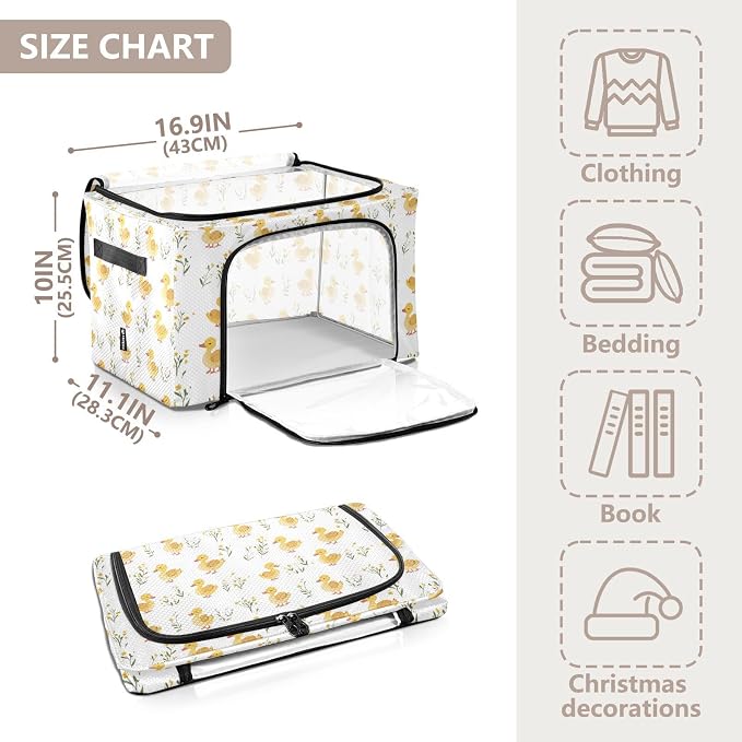 Cute Pet Duck Under Bed Storage Container Clear Window Foldable Storage Boxes with Lids 2 Openings Closet Storage Bins Metal