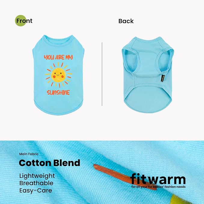 Fitwarm You are My Sunshine Dog Shirt, Tropical Summer Clothes for Small Dogs Boy Girl, Funny Pet Outfit, Blue, Yellow, Large