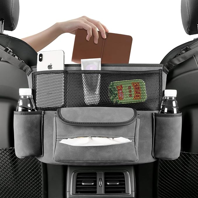 EKALA Car Purse Holder Between Seats with Multi-Pocket Car Large Capacity | Storage Bag Removable Inner Liner Pet Kids Barrier Car Net Pocket Bag Holder for Car(Gray)