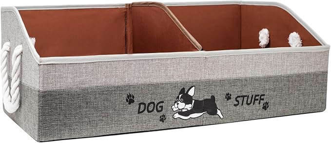 Large Dog Toy Basket with Handles, 28.5" Collapsible Multi-Purpose Hard Board Dog Toy box, Clothes, Cute for Living Room Area (Gray,Coffee)