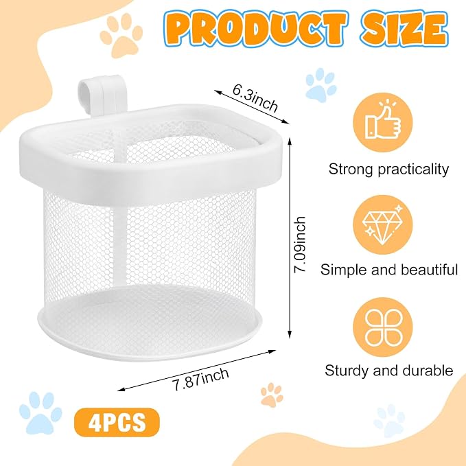 Sliner 4 Pack Dog Crate Hanging Storage Baskets Pet Fence Organizer for Toys Treats Leashes, Hook-On Mesh Basket for Indoor Outdoor Space Saving