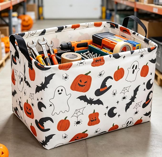Rectangle Storage Basket with Handles,Collapsible Storage Bin,Books Box,Gift Basket(Original Halloween)