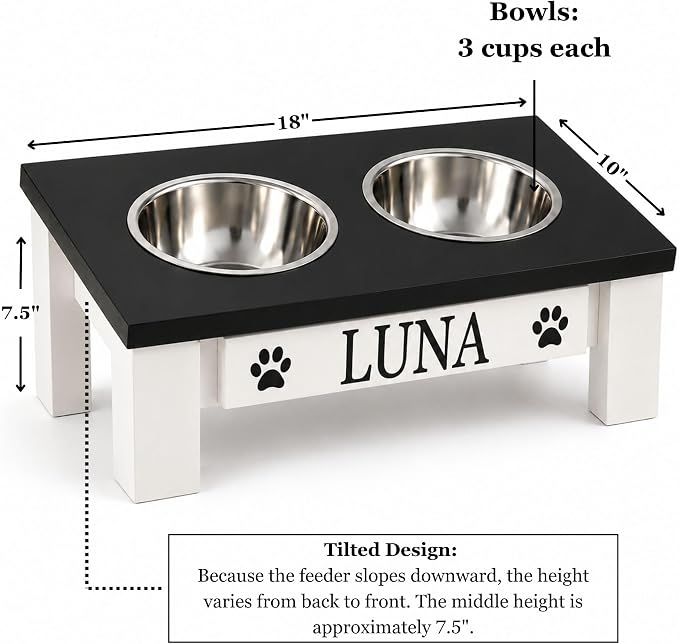 Tilted Dog Bowl - Personalized Custom Elevated Feeder for Short-Nose Dogs | Farmhouse Style, Stainless Steel Dishwasher Safe Bowls, Anti-Slip, Raised Angled, Flat-Face Dogs, Made in USA
