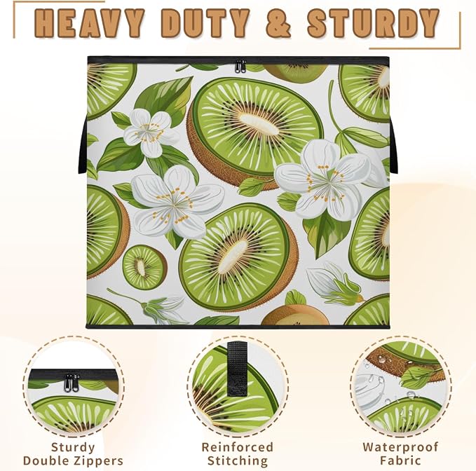 Kiwi Fruit Large Storage Bags, Fabric Bed Storage Containers, Foldable Closet Organizers for Blanket, Clothing, Comforter, Bedding, Fresh Kiwi Fruit