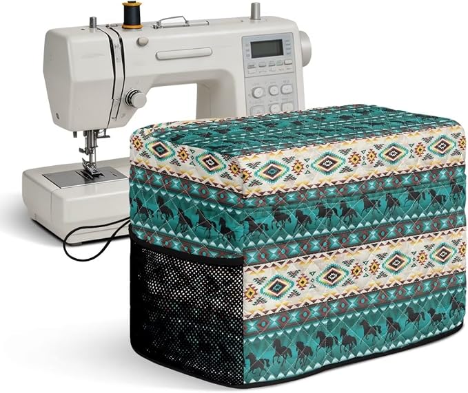 Sewing Machine Cover Polyester Febric Aztec Western Horse Print | Dust Pet Hair Protection,Quilting Design,Fits Standard Singer,Brother Janome Machines,Protecting Decorating Your Sewing Space