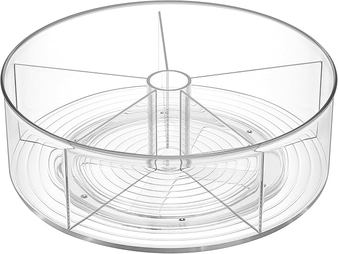 Divided Lazy Susan Turntable Organizer, 11.5" Clear Round Lazy Susan | Rotating Turntable Organizer, Plastic Lazy Susan Turntable, Rotating Storage Container Tray for Pantry, Fridge and Kitchen