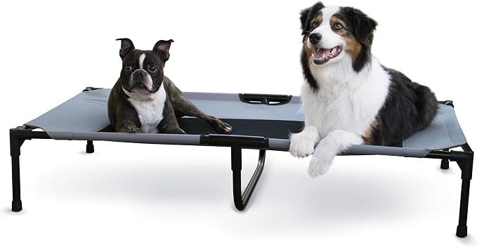K&H Outdoor Elevated Dog Bed, Cooling Raised Dog Bed, Gray, XL 50x32in | Pet Cot for Large & Extra Large Pets, Breathable Mesh Center Hammock Design, Indoor/Outdoor Washable Cover, 50x32in