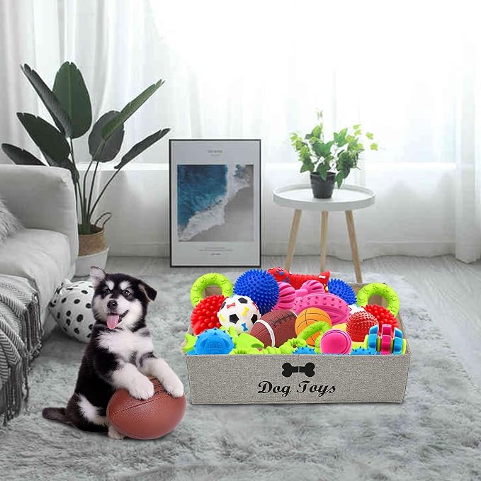 Morezi Large Dog Toy Bin Puppy Shallow Toy Basket Dog Toy Storage Perfect for Living Room Playroom Closet Home Organization - Light Brown Canvas