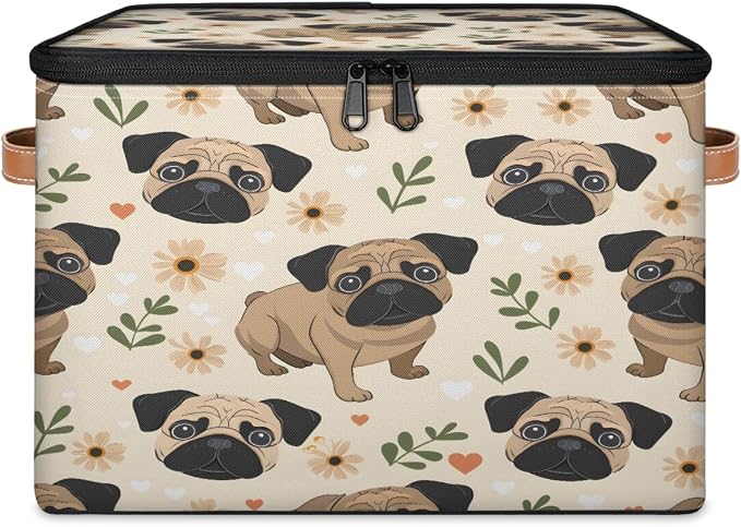 Pug Dog Storage Box with Zipper Lid