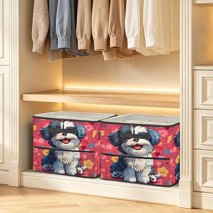 TropicalLife Lovely Pet Dog Shoe Organizer for Closet | Foldable Shoe Storage Box Bin 16-32 Pair Shoe Storage for Sneakers, Boots & Heels with Adjustable Dividers, Clear Cover