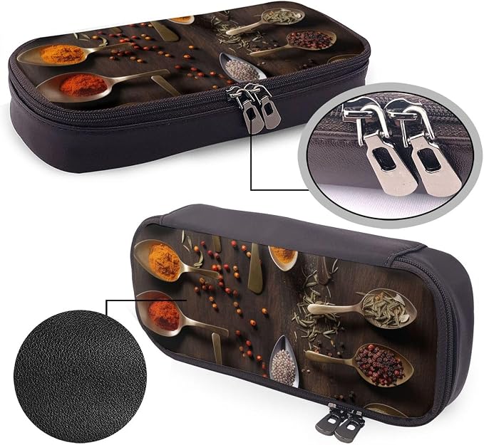 Leather Pencil Case Organizer Big Capacity Pencil Pouch Storage Bag With Compartments Cute Pencil Bag Various Spices Pen Box Portable Cosmetic Makeup Bag Organizer