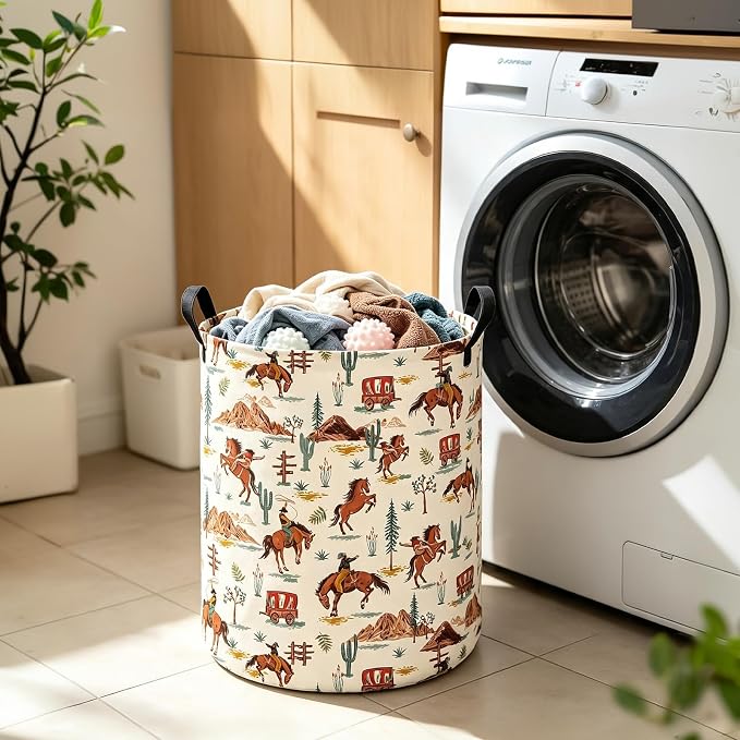 Western Cowboy Fabric Storage Bin,Nursery Organizer Basket | Organizer Bin Dirty Clothes Collapsible Waterproof for College Dorms, Boys and Girls Bedroom,Bathroom