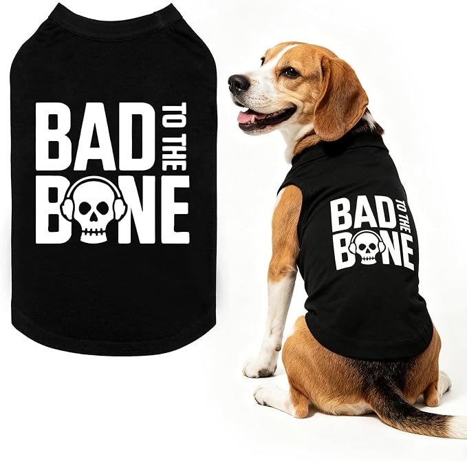 BINGPET Bad to The Bone Dog Shirts,Soft Cotton Puppy Tshirt,Breathable Lightweight Dog Costumes Tank Top Vest,Machine Washable Stretchy Clothes for Small Medium Large Dogs Boy Girl (XL)