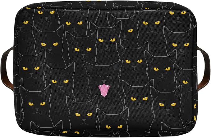 Rectangular Storage Bin Black Cats Print Storage Baskets with Handles Toy Bins Shelf Basket for Nursery Room Kids Toy Pets Closet