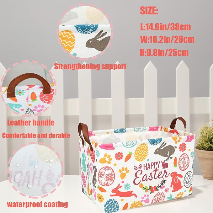 Easter Basket for Kid Large Empty Rectangular Cute Easter Gift Storage Basket Bunny Eggs Décor (Rabbit Bohemia)
