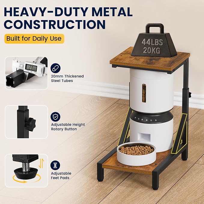 Snughome Adjustable Automatic Cat Feeder Stand, Elevated Cat Feeding Station with 3" Raised Platform, Smart Feeder Riser Table, Helps Promote Comfortable Feeding Posture, Metal Frame & Particleboard