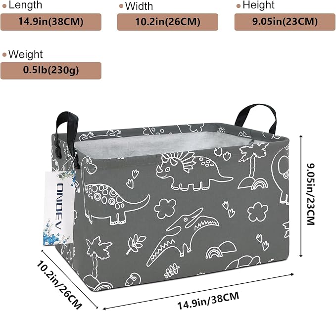 Rectangular Fabric Storage Bin, Foldable Line Dinosaur print Basket | Damp-proof canvas with reinforced stitched handles.Great for clothes,books and sundries in closets,playrooms,laundry rooms.