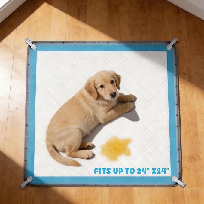 Pee Pad Holder, 24×24 Inch Thickened Silicone Dog Pee Pad Holder Tray | Non Slip Raised Edge Anti Spill Puppy Pad Holder with 4 Fixed Clamps, Easy Cleaning Floor Protection for Puppy Potty Training