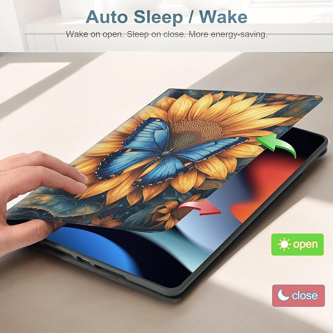 for Samsung Galaxy Tab S11-11 Inch 2025 (SM-X730/X736B/X736) Tablet Protective Cover with Adjustable Stand and Magnetic Auto Wake/Sleep,Sunflower Butterfly