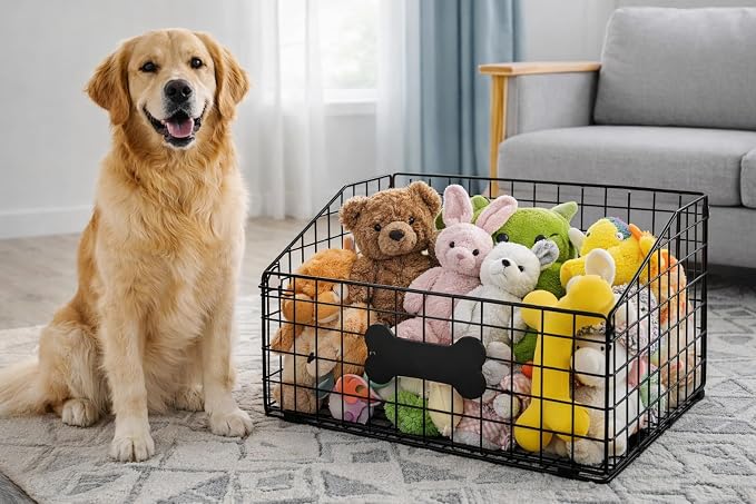 Dog Toy Bin-Dog Toy Basket-Metal Storage Box-Chew-Proof Dog Food Toy Storage Container-Toy Box For Living Room Area-Dog Storage Organizer-For Puppy Leash,Accessories, Blanket Food Storage Container.