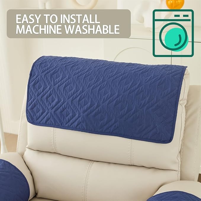 Armrest Covers Armchair Slipcover, Couch Arm Covers Recliner Covers with Storage Pockets Armrest Protector for Chair Sofa(Blue,2 Seat | 4 Piece Set)