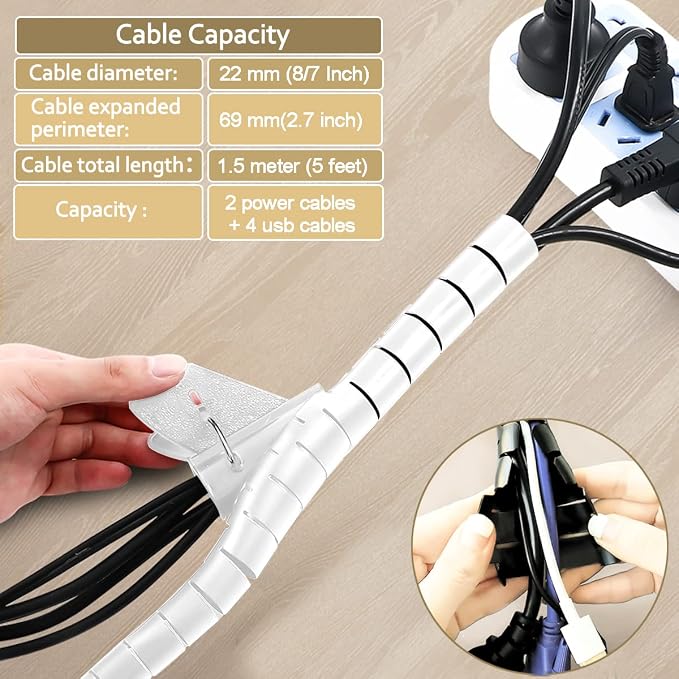 White Cable Management Sleeves 2 PCS Cord Protectors for USB Cable Power Audio Video Wire Cables - Protect Cats Dogs Pets from Chewing Cords