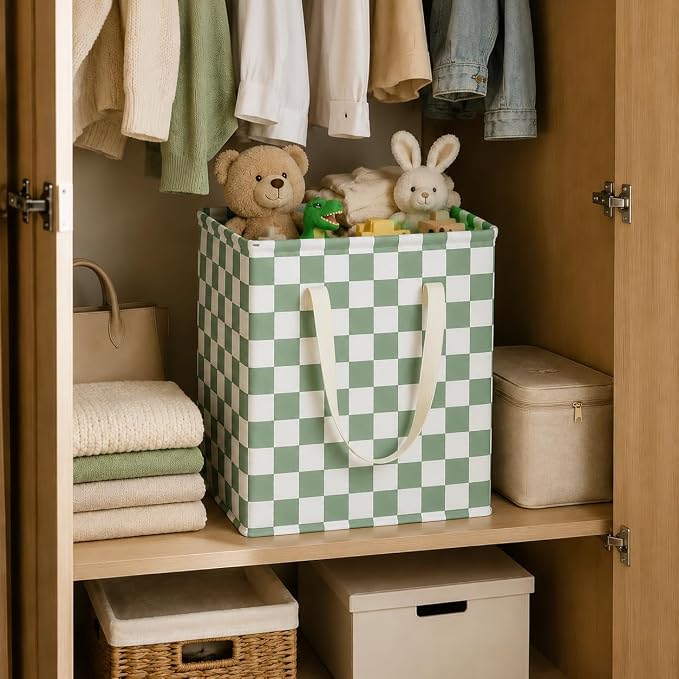 MAIZMZ 3 Pack Sage Green Storage Bins, 14.6"x12.6"x19.7" Waterproof Lining Laundry Baskets for Girls Room, Gifts