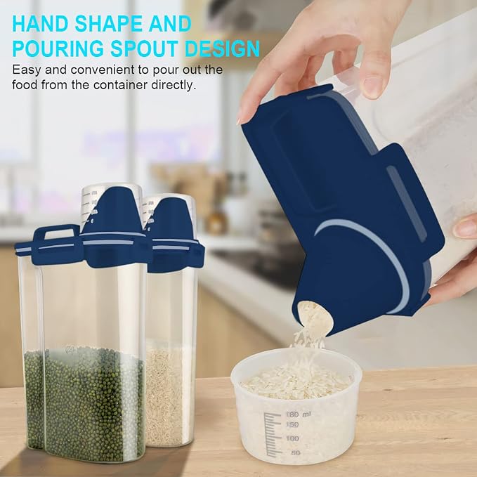 Uppetly Rice Airtight Dry Food Storage Containers, BPA Free Plastic Storage Bin Dispenser with Pourable Spout, Measuring cup for Cereal, Flour and Baking Supplies Blue